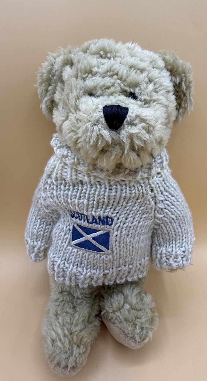 Scotland Souvenir Teddy Bear Plush White Knit Sweater Flag Stuffed Animal 8”